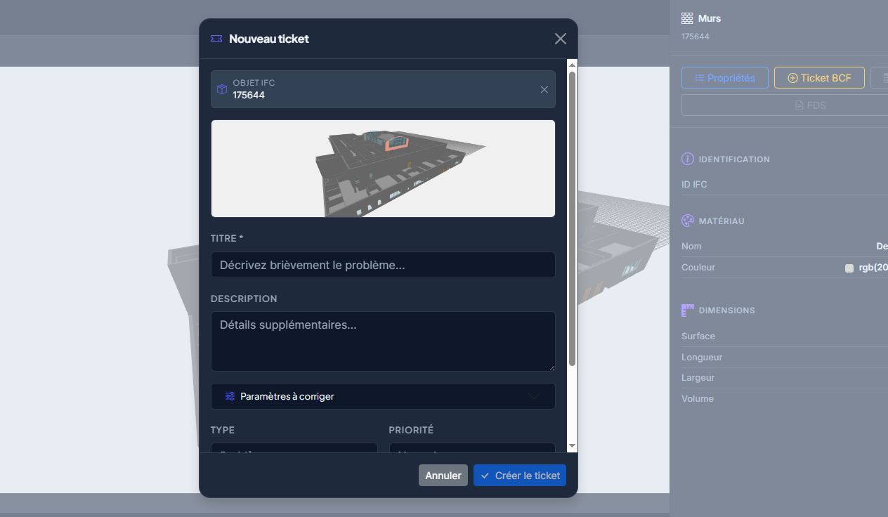Ticket sur élément 3D